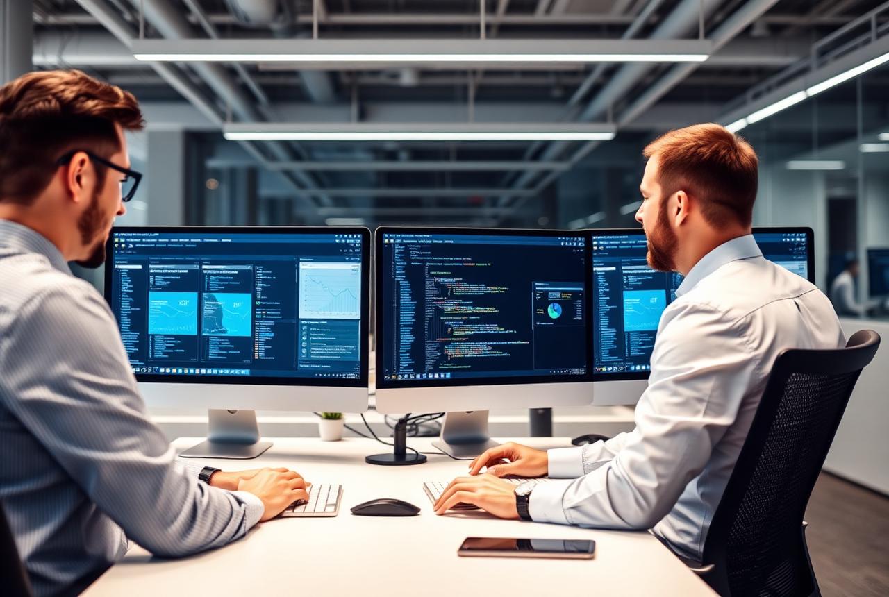 Software development team working on business applications